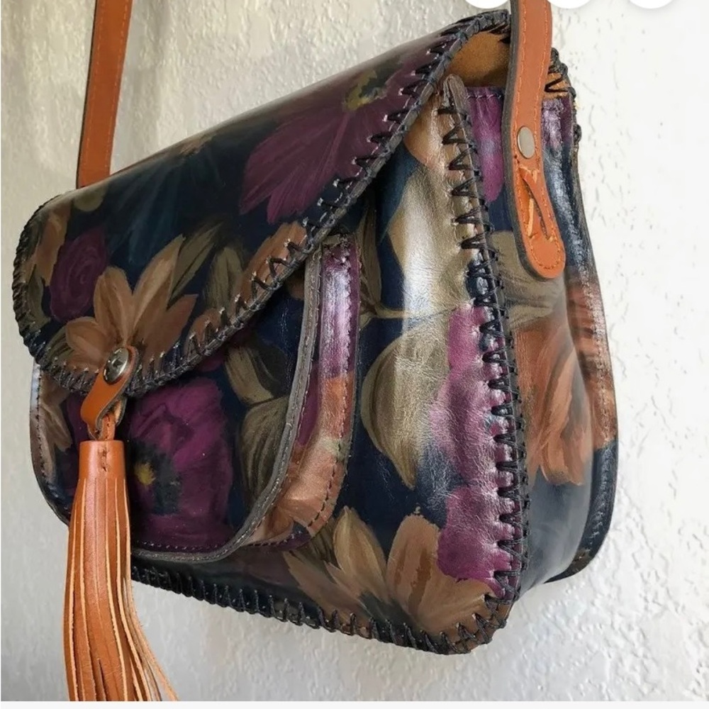 Patricia Nash Floral Tassel Crossbody Bag - Brown Multi - Picture 3 of 6